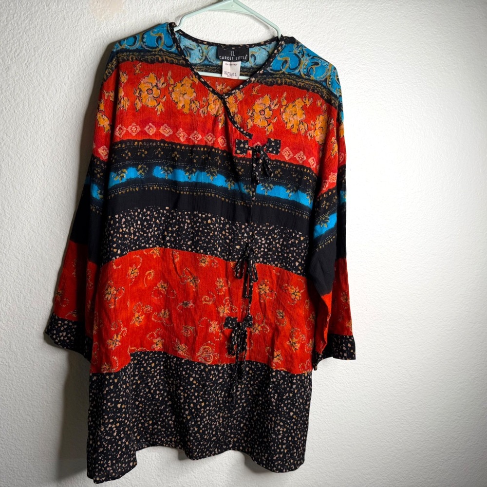 Carole Little Women's Top Tunic Multicolor Sz 14 Patchwork Floral Lagenlook